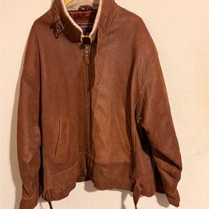 Andrew Marc Tan Leather Bomber Jacket size xl